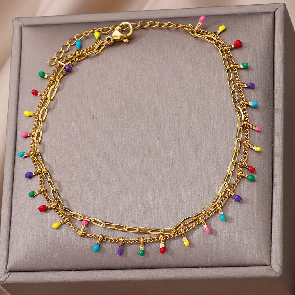 Colorful Boho Drops Anklets For Women Gold Color Stainless Steel Geometric Anklet Lux alternate view