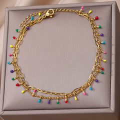 Colorful Boho Drops Anklets For Women Gold Color Stainless Steel Geometric Anklet Lux alternate view