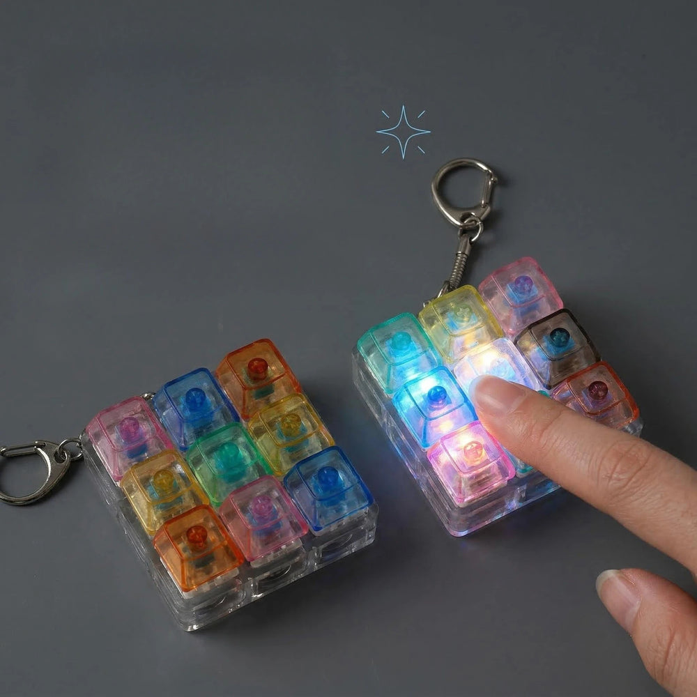 4/9 Keys LED Light Up Keychain Keyboard Clickable Button Fidget Stress Anxiety Relief close-up view