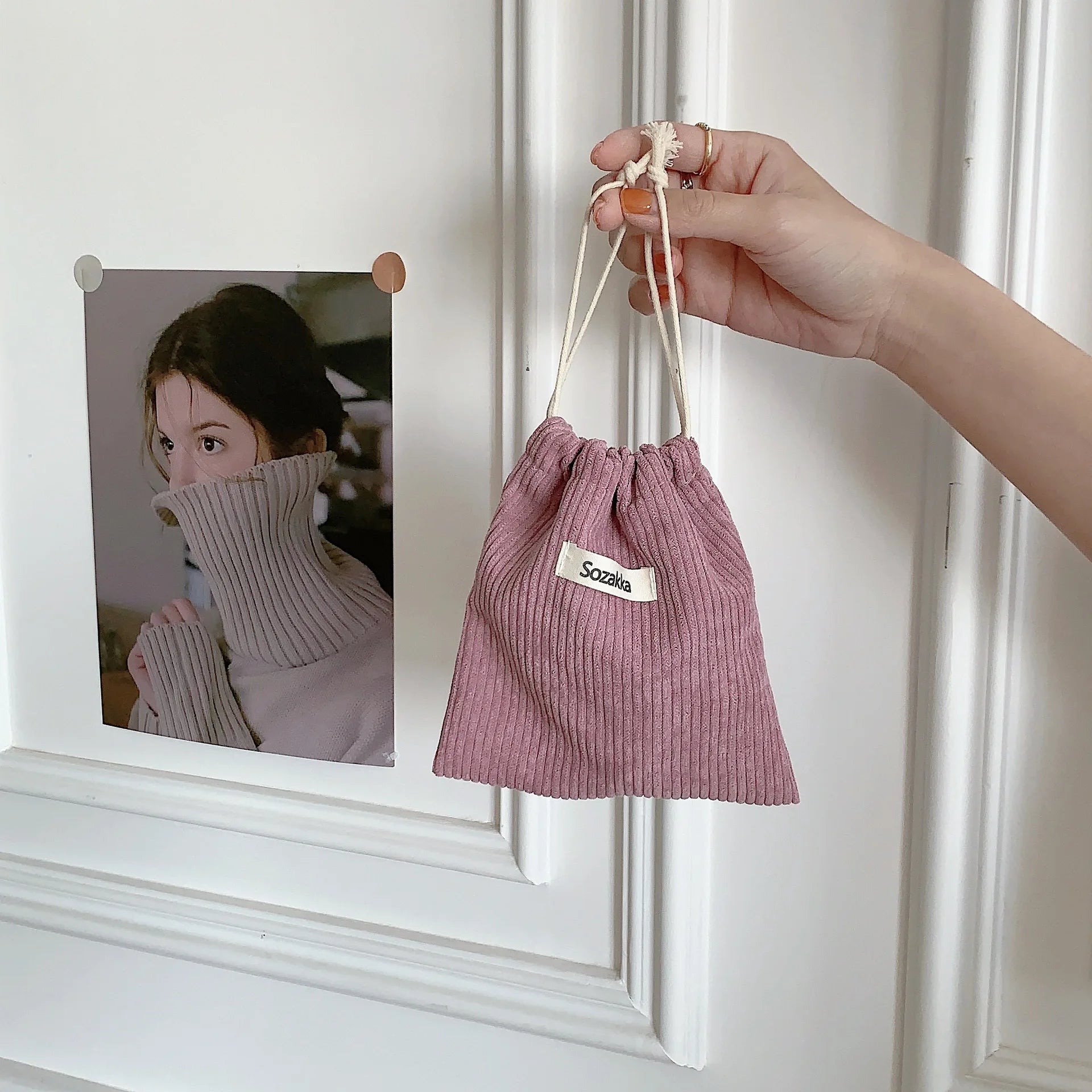 Corduroy Drawstring Pouch | Versatile Storage Bag for Jewelry, Cosmetics, and Small E alternate view