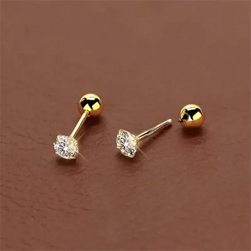 3Pairs Classic Round Zirconia Stud Earrings For Women, Stainless Steel Women's Cart additional angle