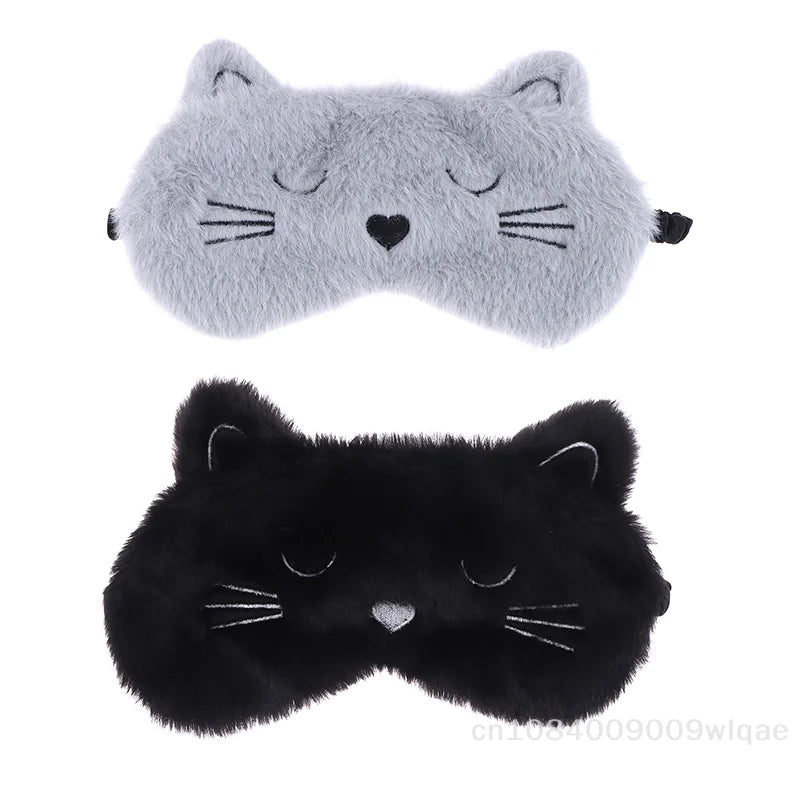 Solid Color Plush Sleep Mask for Naps | 3D Cute Blackout Eye Cover with Adjustable Strap