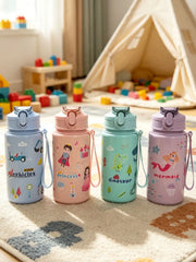 1 Piece 500ml (19 fl oz) Cartoon Printed Straw Cup, Summer Plastic Water Bottle, BPA Free, Portable