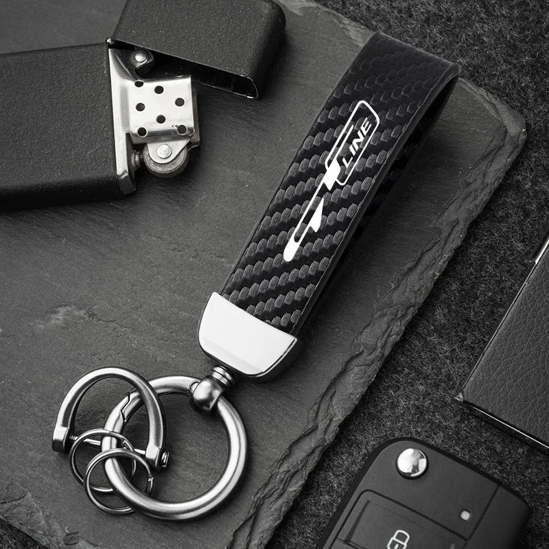 Carbon Fiber Style Keychain for KIA Models | Microfiber Leather Key Ring detail view