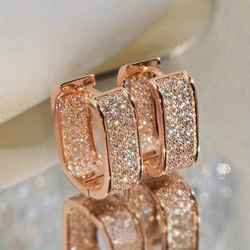 Fashion Diamond-Studded Circle Earrings, Women's Style, Silver / Gold, Simple and V additional angle