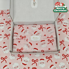 Pink Santa Claus Bow Heart Pattern Wrapping Paper | Christmas Gift Wrap for Fragile Item detail view