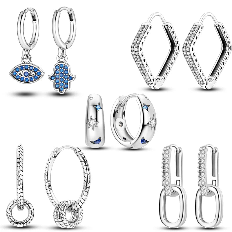Hot Sale 925 Sterling Silver Heart Earrings Fit Original Charms Hoop Earrings For Wom lifestyle view