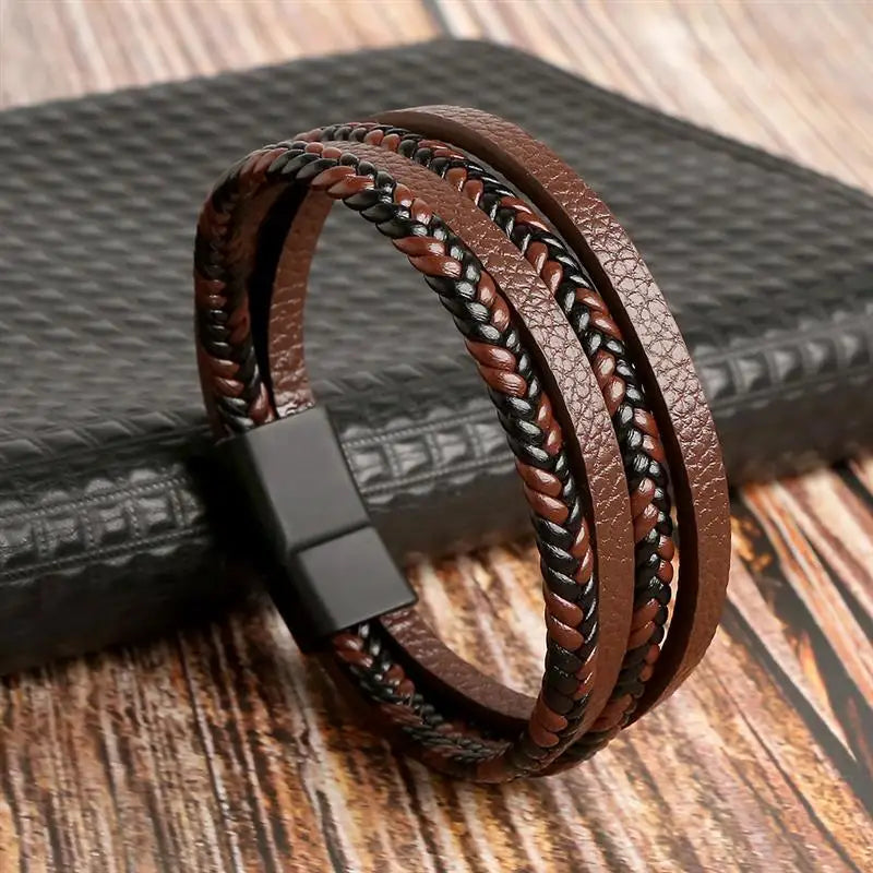 Classic Men's Leather Bracelet New Style Hand-woven Multi-layer Combination Accessory Fa detail view