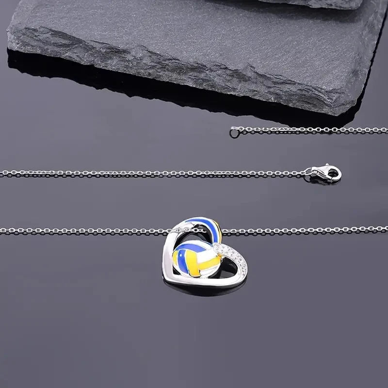 Huitan Volleyball Heart Pendant Necklace | Trendy Teen Girls Jewelry with Shiny Zirco lifestyle view