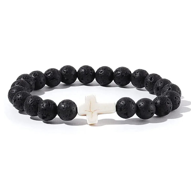 Prayer Men Natural Stone Wood Beads Rosary Hematite Cross Bracelets Onyx Meditation B alternate view