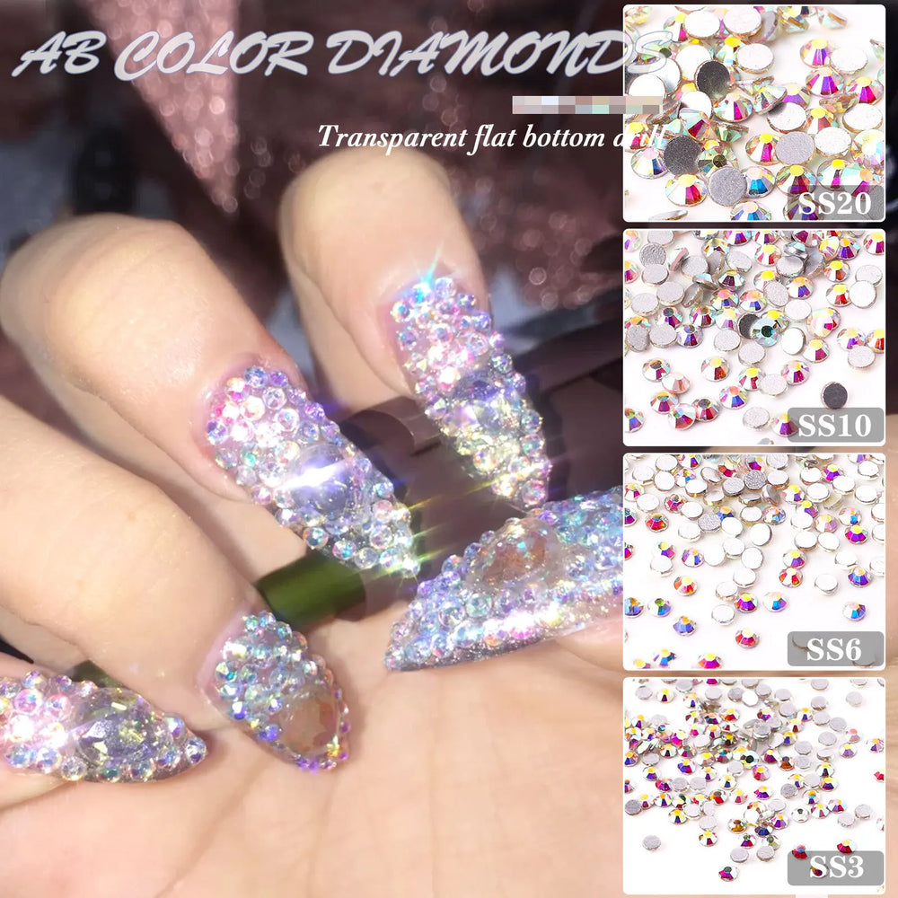 AB/Clear 1 Bag Nail Rhinestones Sizes SS3-SS12 1440 pcs Nail Art Decoration Flatbac additional angle