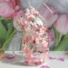 1pc Double-walled Glass Coffee Mug With A Real Flower Design Inside, Suitable For Coffee, Milk, And