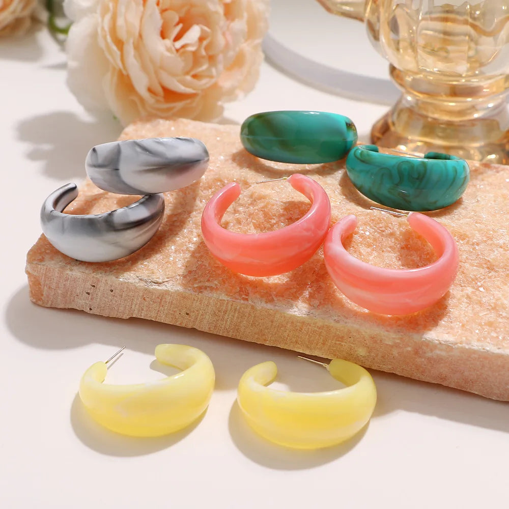 C-Shape Resin Hoop Earrings | Colorful Geometric Acrylic Jewelry for Women alternate view