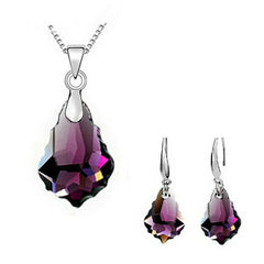Purple Crystal Drop Pendant Necklace Set Zinc Alloy Trendy Women's Jewelry Set