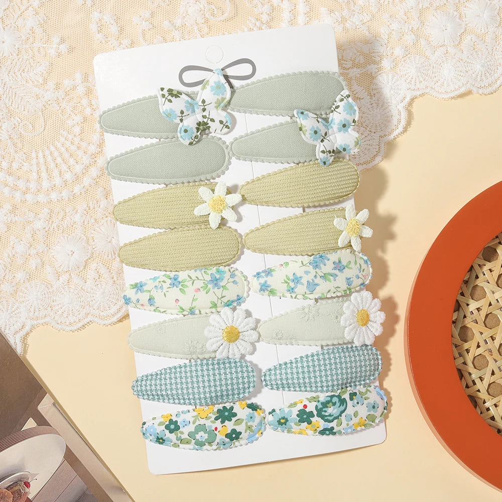 16PCS/Set of Fabric Printed Hair Clips Sweet and Cute BB Clips Fashionable Hair Accessories Children Baby Girls To Wear