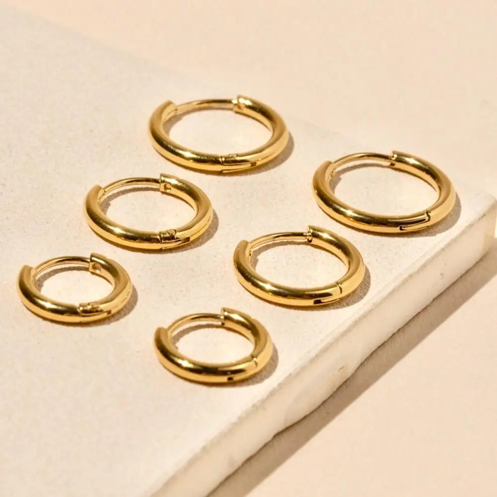 6/8/10/12/14/16mm Stainless Steel Huggie Hoop Earrings For Women Stackable Gold Color lifestyle view