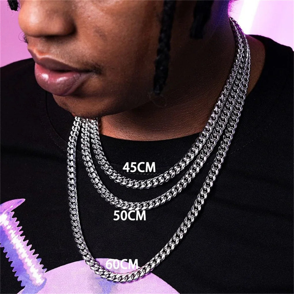 Hip Hop Cuban Chain Necklace Rock Stainless Steel Basic Chain Men Necklace Simple Nec lifestyle view