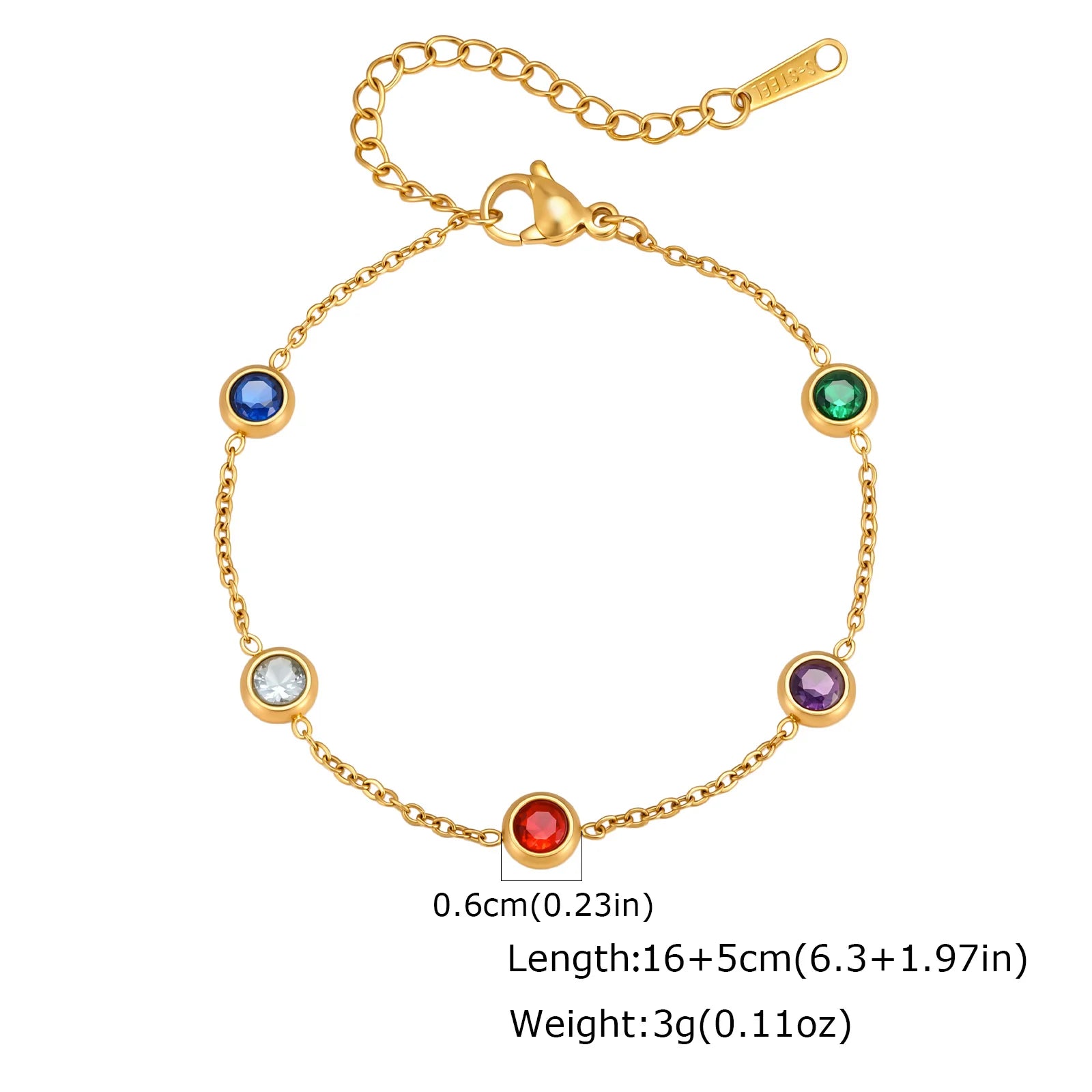 Dainty Colorful CZ Station Choker Necklace, Womne's Gold Plated Stainless Steel Chain Ta detail view