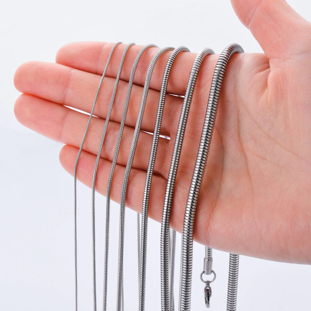 Stainless Steel Round Snake Chain Pendant Necklace | Unisex Classic Jewelry additional angle