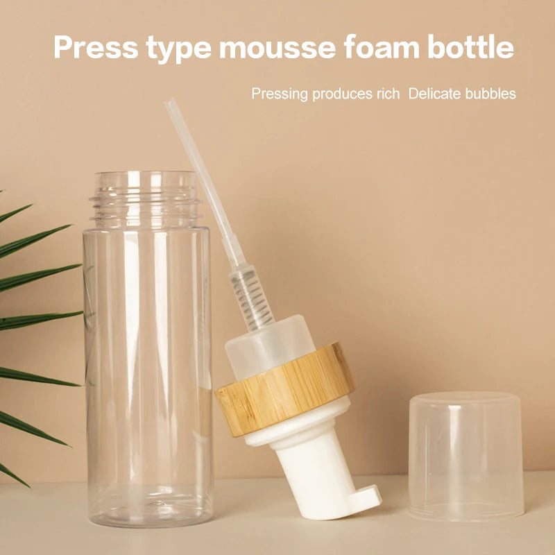 150ml Refillable Bamboo Foam Pump Bottle - Travel Size Empty Dispenser For Face Clean alternate view