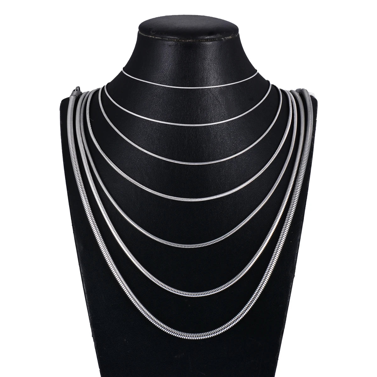 Stainless Steel Round Snake Chain Pendant Necklace | Unisex Classic Jewelry detail view
