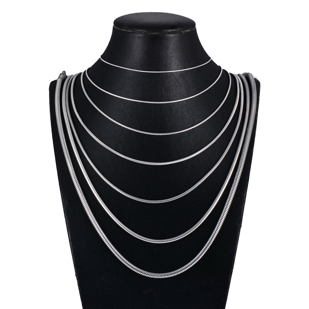 Stainless Steel Round Snake Chain Pendant Necklace | Unisex Classic Jewelry detail view