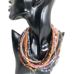 Natural Stone Bead Adjustable Necklace | Agate Opal Tigers Eye Quartz Crystal Jewelry detail view