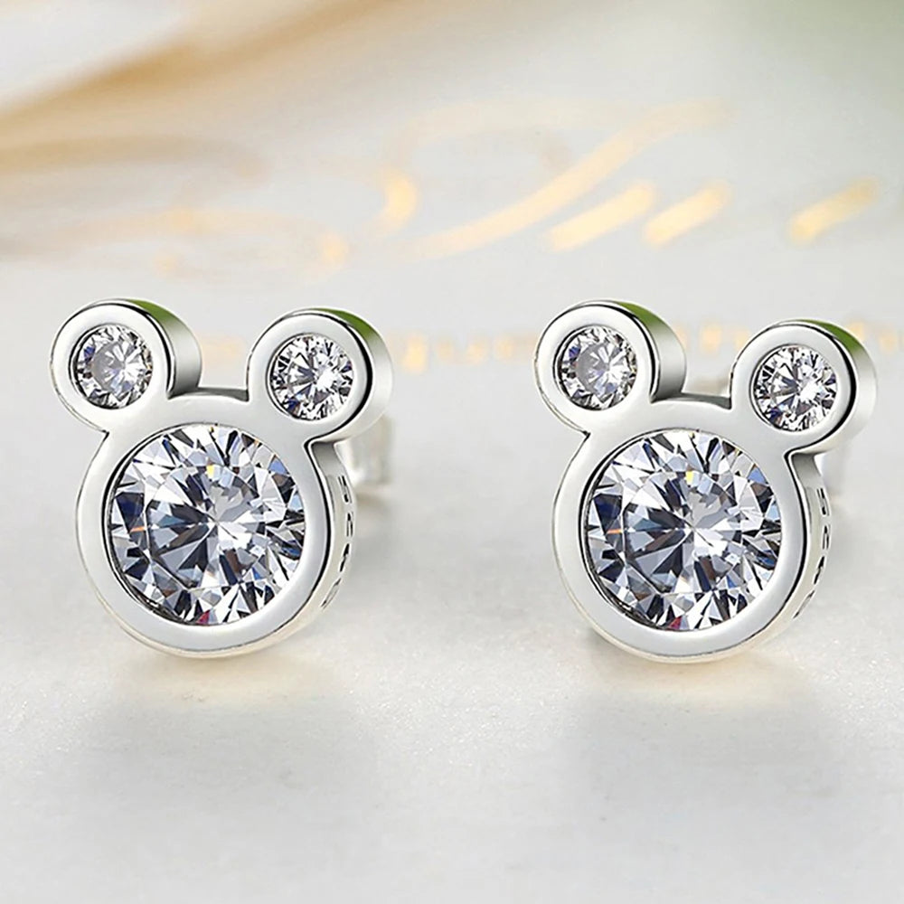 Hot Selling 925 Sterling Silver Cute Dazzling Mouse Cartoon Stud Earrings For Women Girl detail view