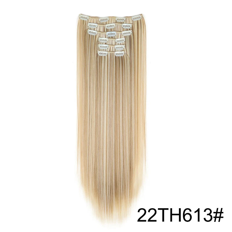 Synthetic 24 Inch Clip In Hair Extensions | Long Straight Blonde Black Heat Resistant lifestyle view