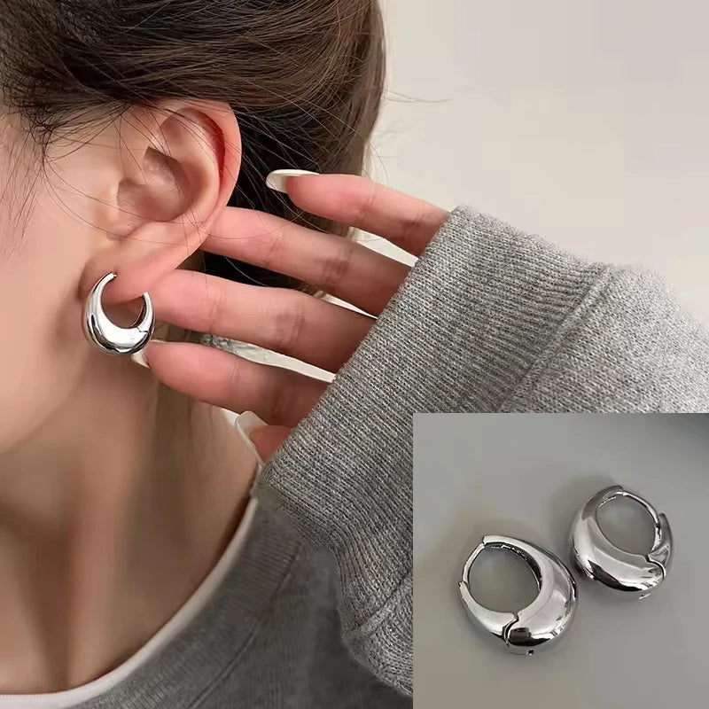 PANJBJ925 Sterling Silver Frosting Hoop Earrings For Women Texture Geometry Design Tr lifestyle view