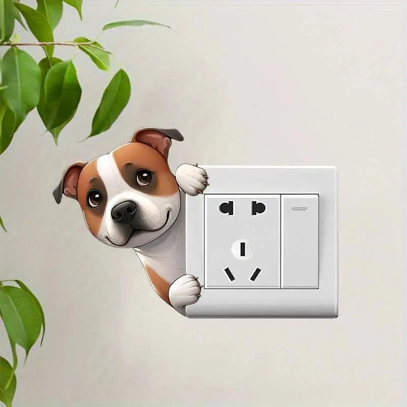 Cute Peeking Dog Animal Light Switch Phone Wall Stickers | Cartoon Decals for Home Dec close-up view