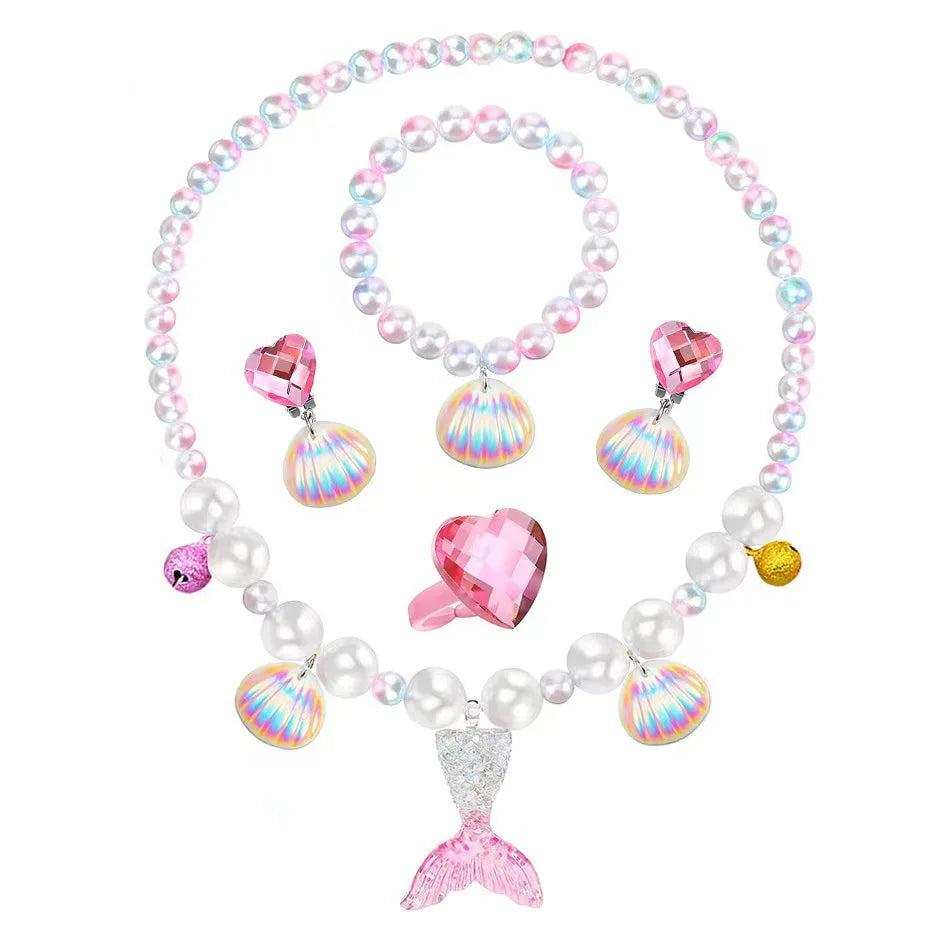 Mermaid Necklace Set for Girls | Sparkling Fish Tail Shell Jewelry Gift close-up view