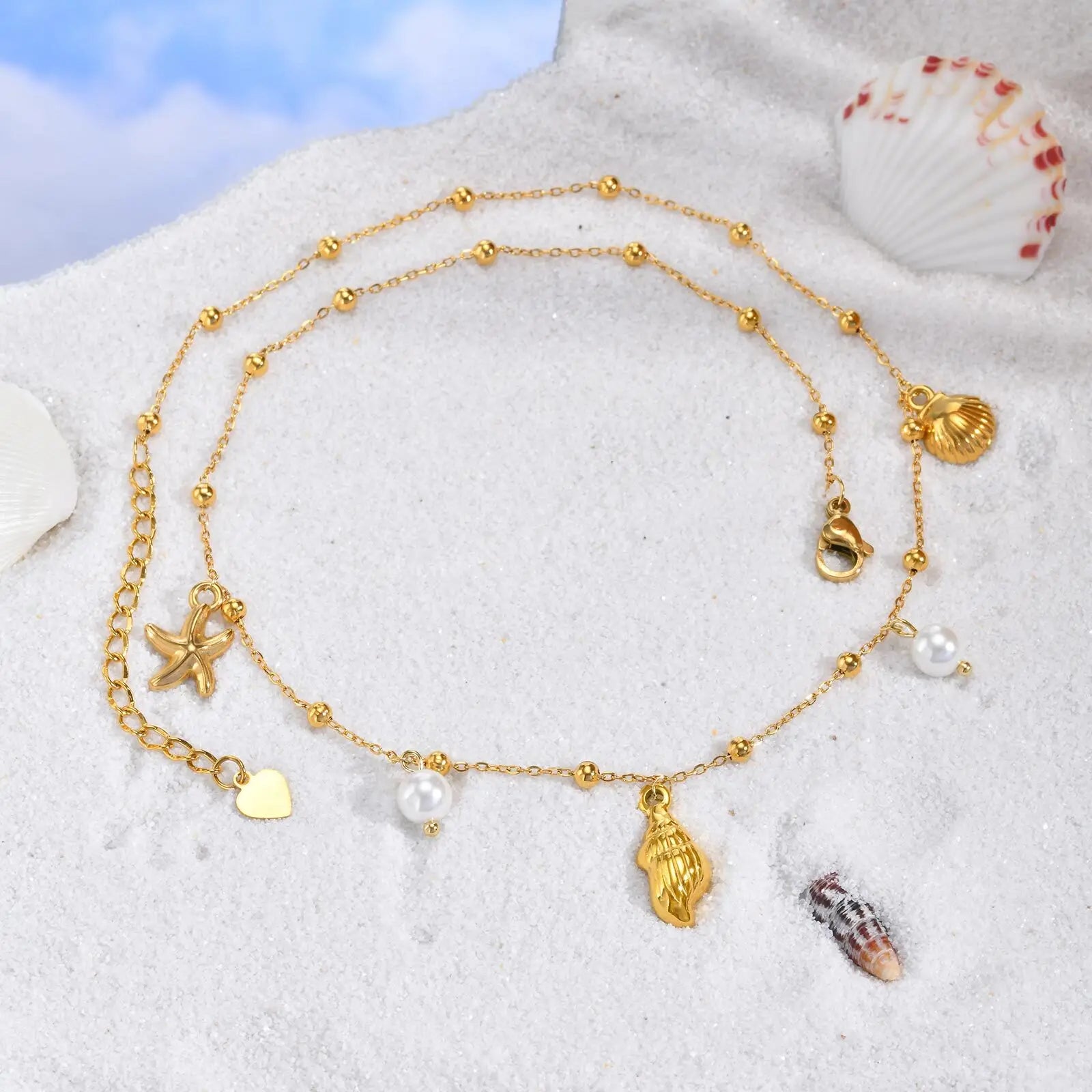 18k Gold Plated Pearl Shell Starfish Necklace | Summer Beach Jewelry for Women lifestyle view