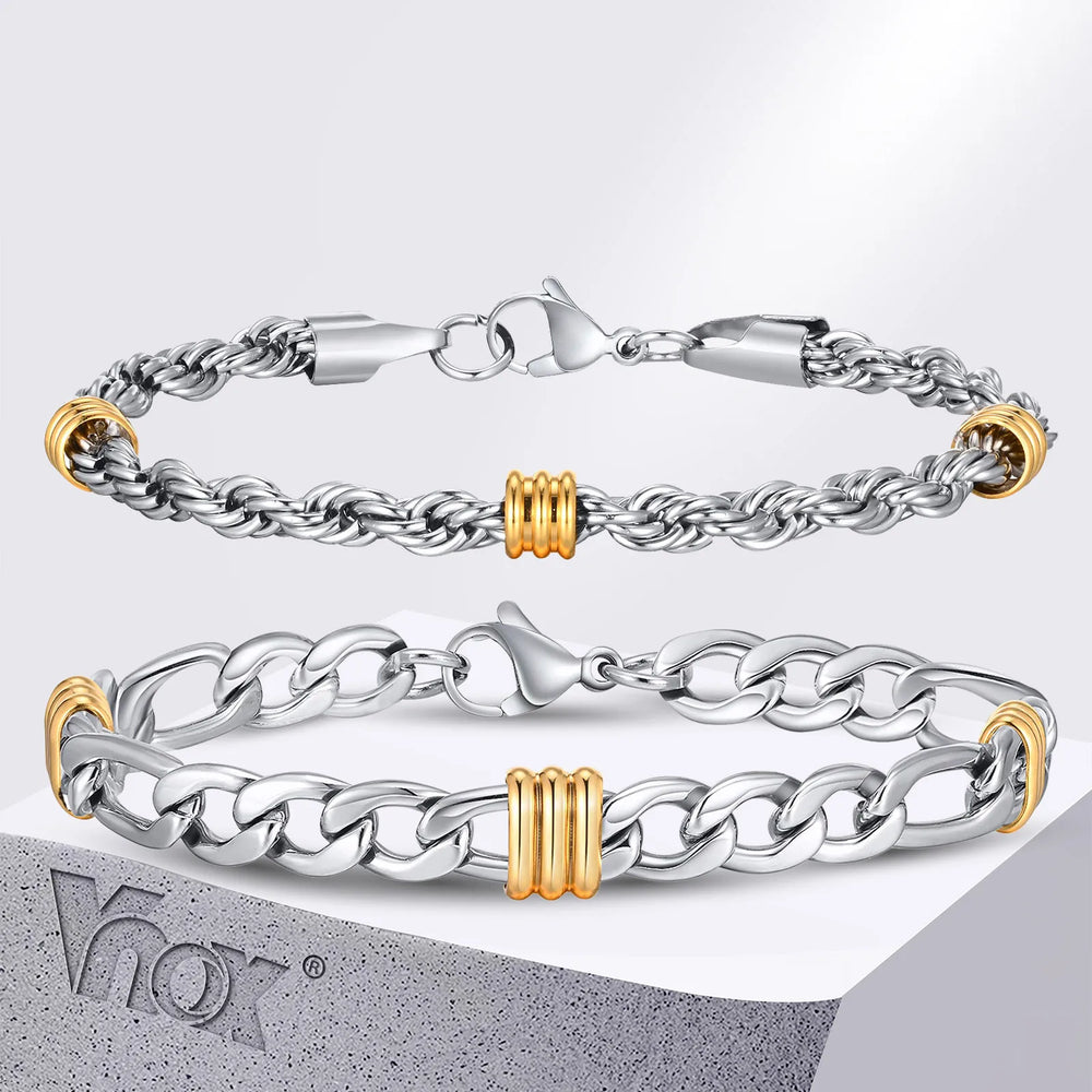 Vnox Men's Stainless Steel Rope Chain Bracelet with Tube Charms | Trendy Cuban Link additional angle