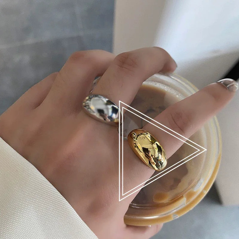 VENTFILLE 925 Sterling Silber gewölbter, breiter geometrischer Punk-Ring | Asymmetrischer Cocktail-Schmuck