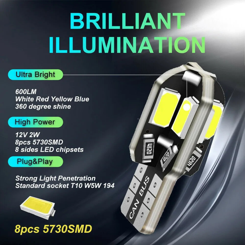 10PCS W5W T10 5730 LED Bulbs Canbus 12V | Car Interior Dome Map Light Parking Signal lifestyle view