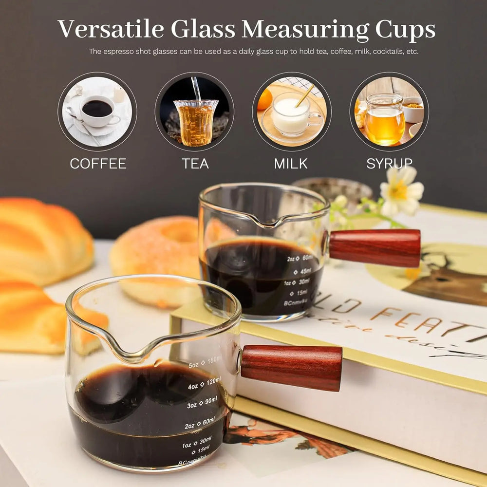 3 Oz Espresso Measuring Cup Shot Glasses Measuring Triple Pitcher Single Spout Glass C close-up view