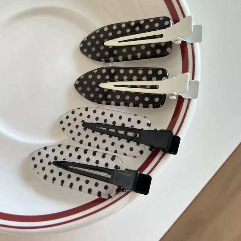 Black White Polka Dot Acrylic Hair Clips Minimalist Secure Hold Suitable for Daily Wea close-up view
