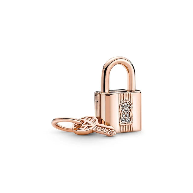 925 Sterling Silver Trinkets Rose Gold Locks And Keys Charm Of 925 Chain Bead Fit Orig close-up view