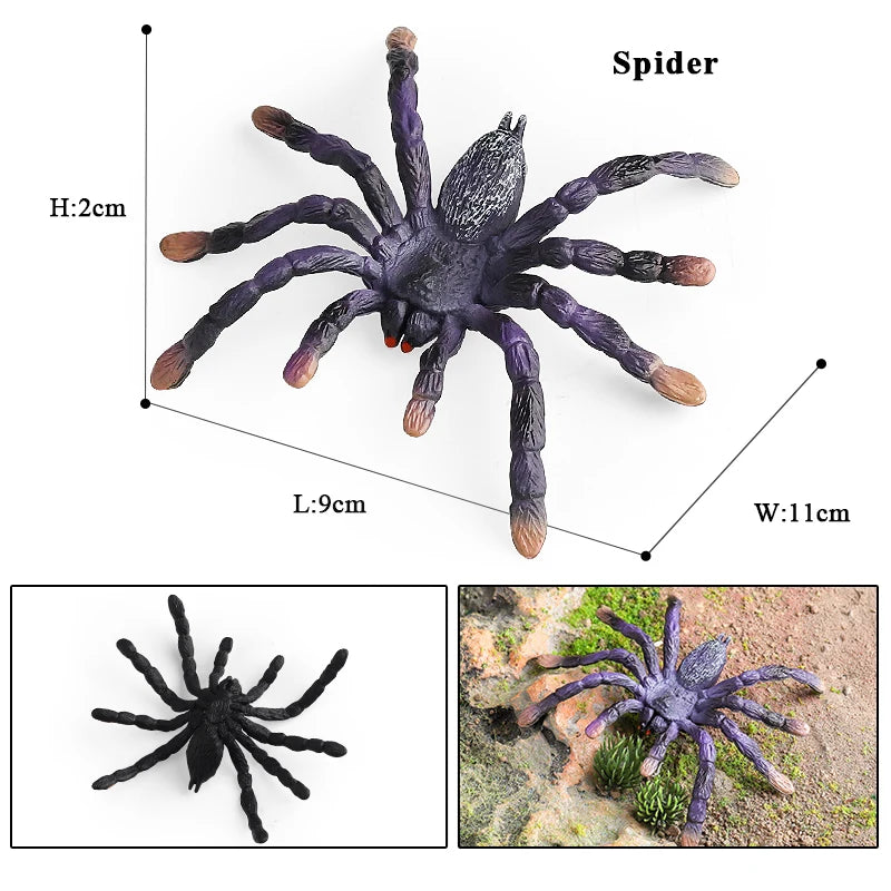 Oenux Insect Animals Model Spider Web Scorpion Bat Action Figures Figurine Miniature Cute Educational Kid Toy Halloween Gift