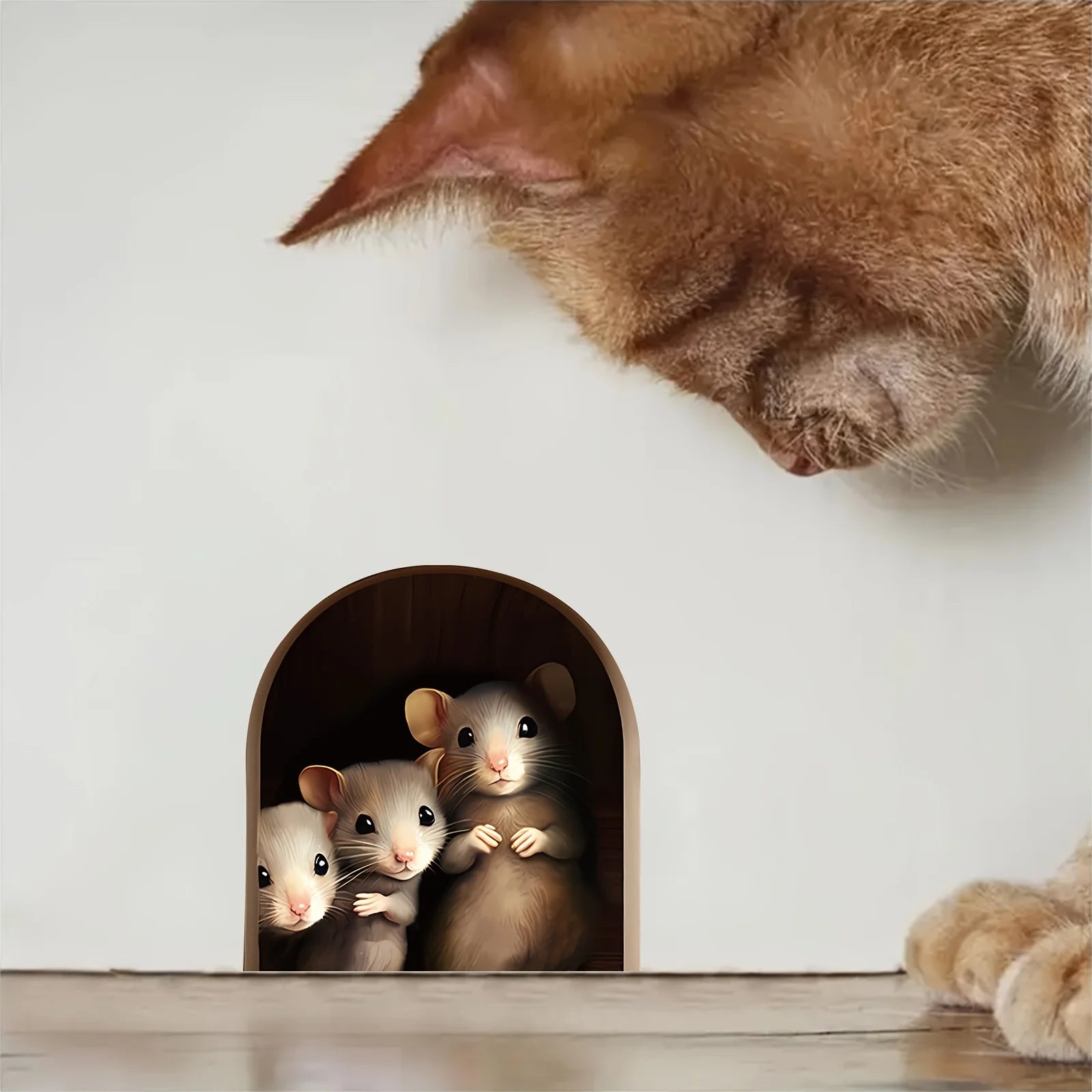 3D Mouse In Hole Wall Stickers | Waterproof Self-Adhesive Wall Decals additional angle