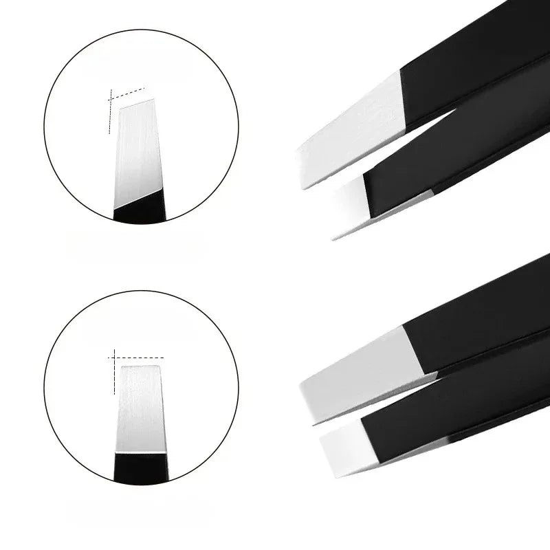 Stainless Steel Black Eyebrow Tweezer with Slant and Flat Point Beauty Tools for Eyela close-up view