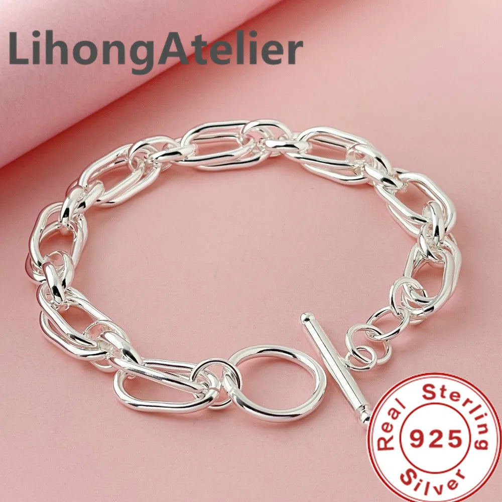 Classic 925 Sterling Silver Double Link Bracelet | Fine Jewelry Gift for Women and Me lifestyle view