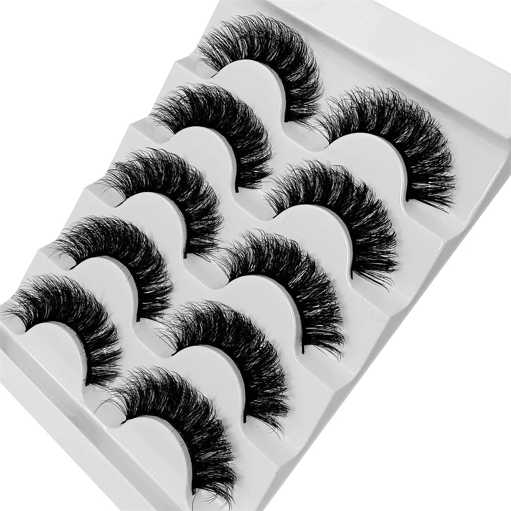 5 Pairs Fluffy Thick Lashes Russian Strip Lashes Faux Mink Fluffy 3D Fake Lashes Makeup detail view