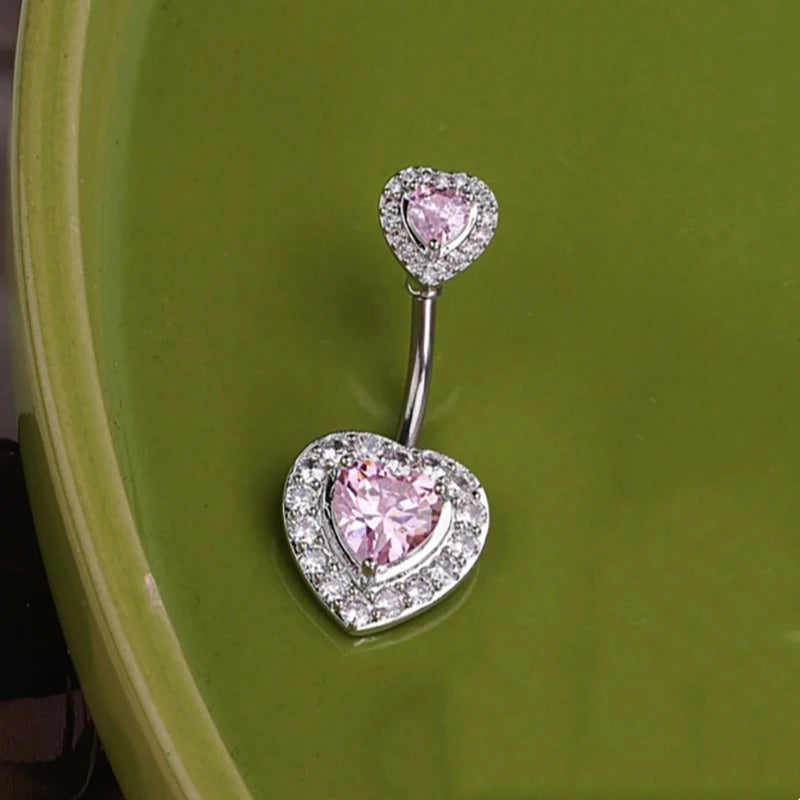 Sweet Dinosaur Navel Ring Zircon Heart Strawberry Belly Button Ring For Women Body Pie close-up view