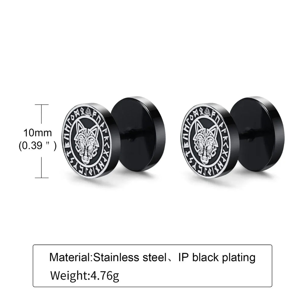 Gothic Norse Viking Runes Stud Earrings for Men | Stainless Steel Punk Jewelry alternate view