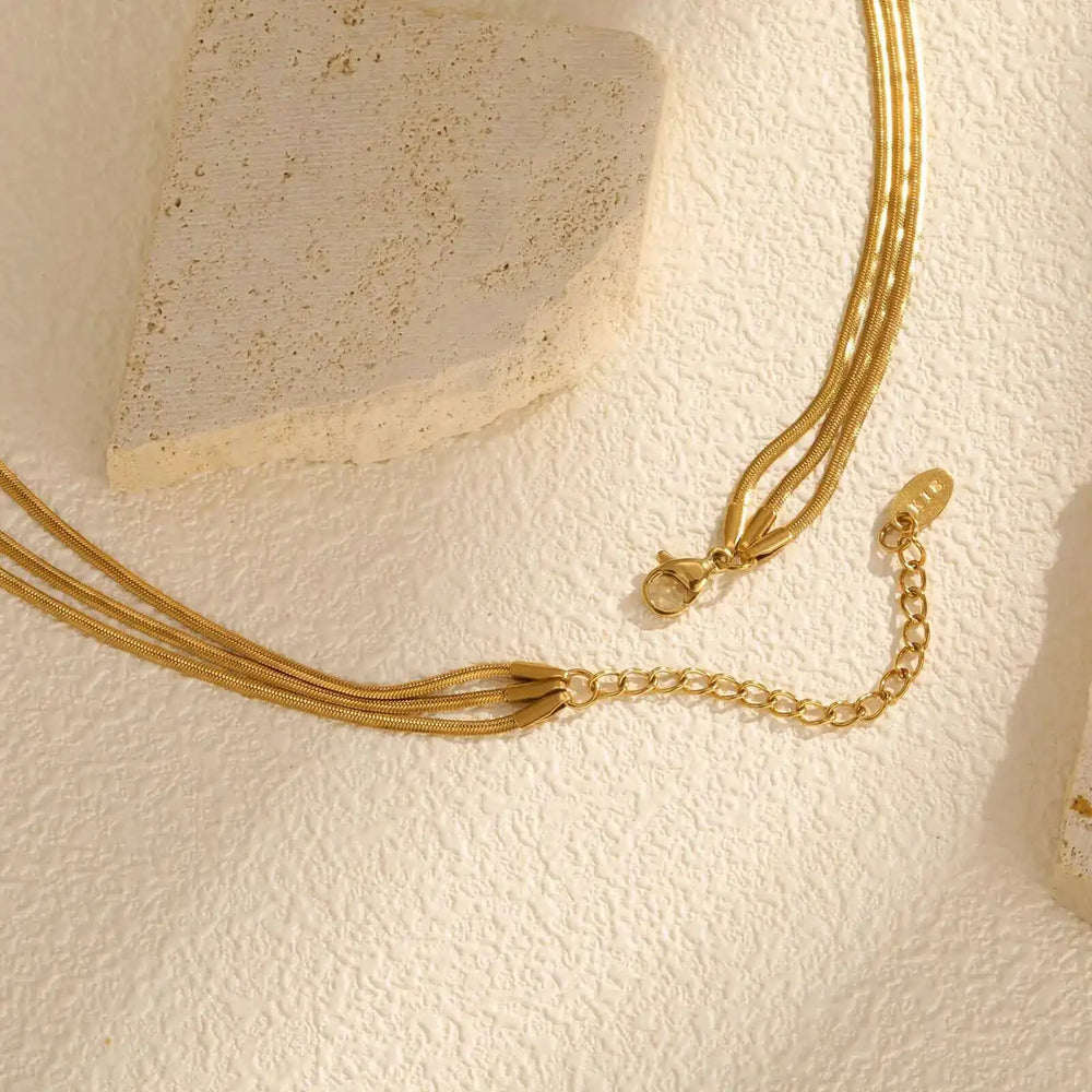 Waterproof Layering Necklaces for Women,stainless Steel Triple Stacked Snake Clavicle lifestyle view