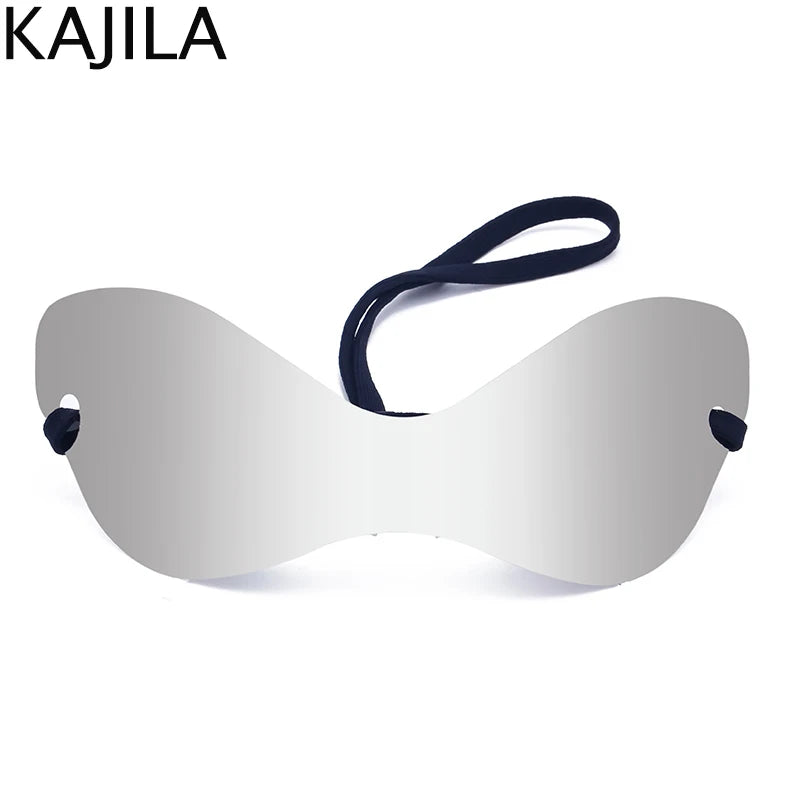 Oversized Punk Rimless Sunglasses | Y2K UV400 Mirror Lens Shades close-up view