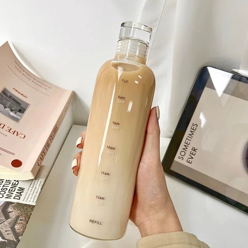500/750ml Transparent Plastic Water Bottle Time Marker Creative Large Capacity Leakproof Milk Cup Dr