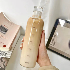 500/750ml Transparent Plastic Water Bottle Time Marker Creative Large Capacity Leakproof Milk Cup Dr
